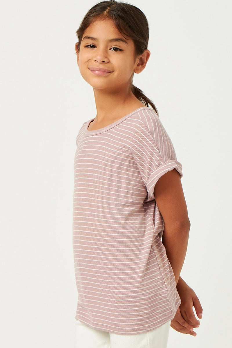 Mauve Criss Cross Back Ribbed Tee