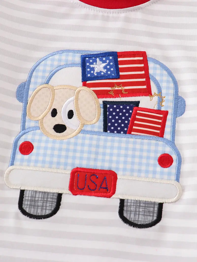 Flag Dog Car Patriotic Applique Tee  - Doodlebug's Children's Boutique