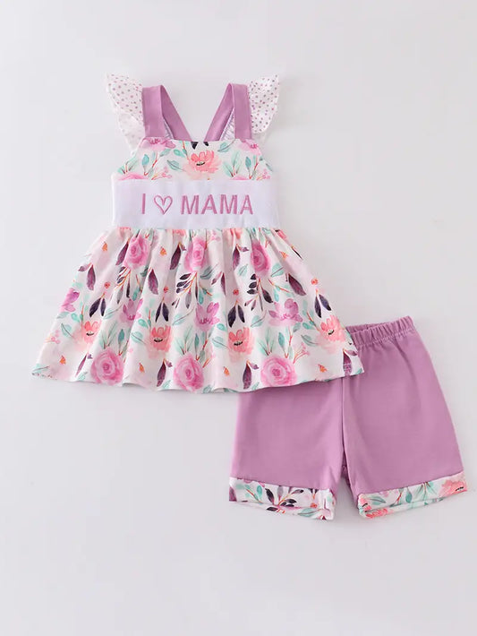 Purple Floral I love MAMA Embroidery Set  - Doodlebug's Children's Boutique