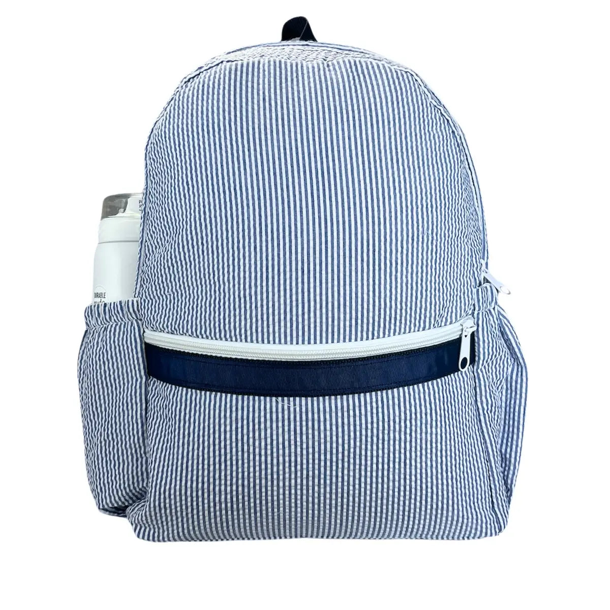 Navy Seersucker Medium Backpack - Doodlebug's Children's Boutique
