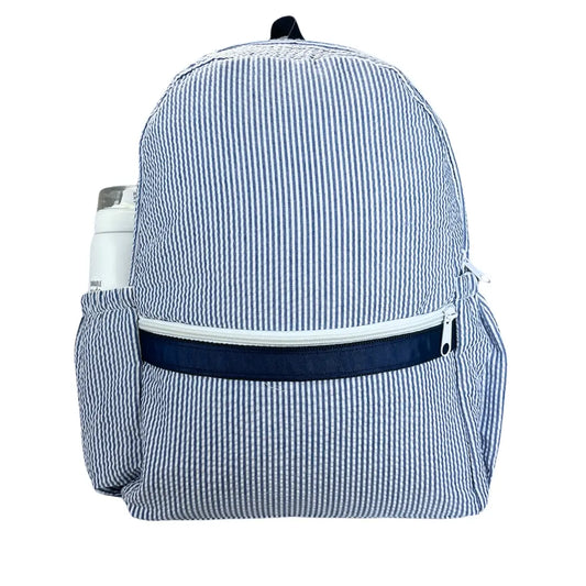 Navy Seersucker Medium Backpack - Doodlebug's Children's Boutique