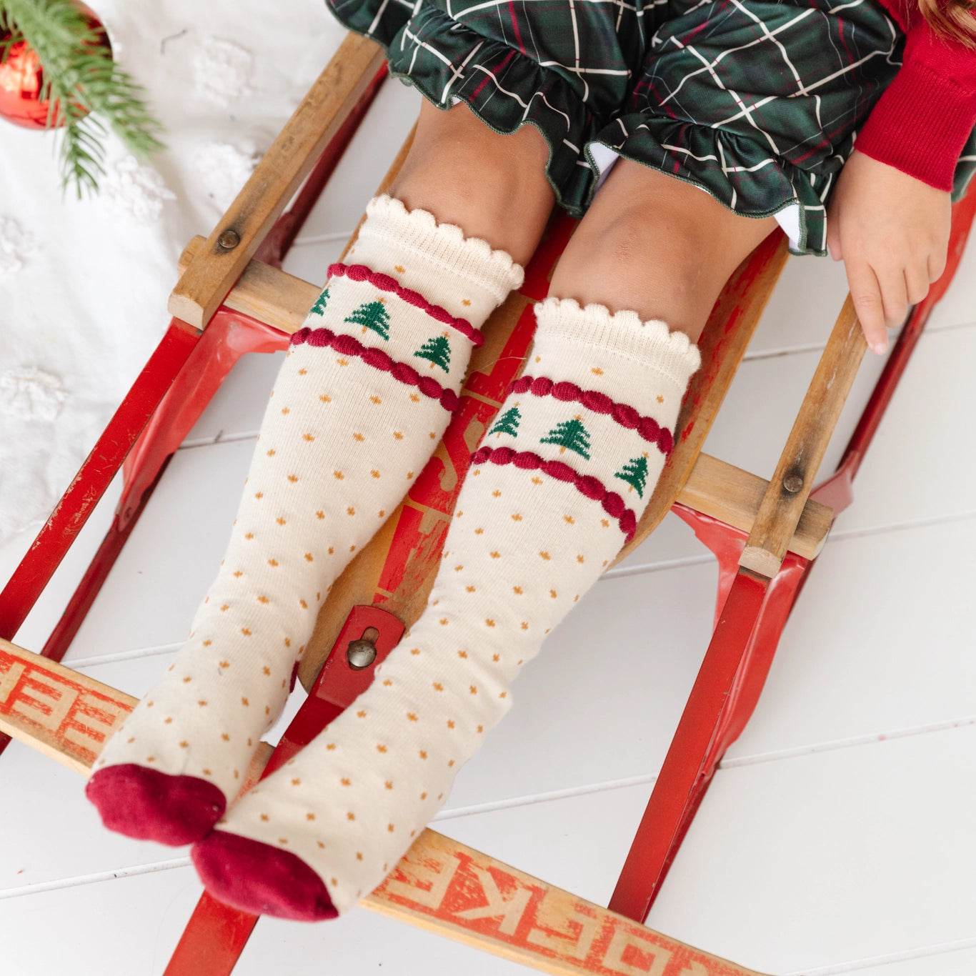 Tree Farm Scalloped Knee High Socks  - Doodlebug's Children's Boutique