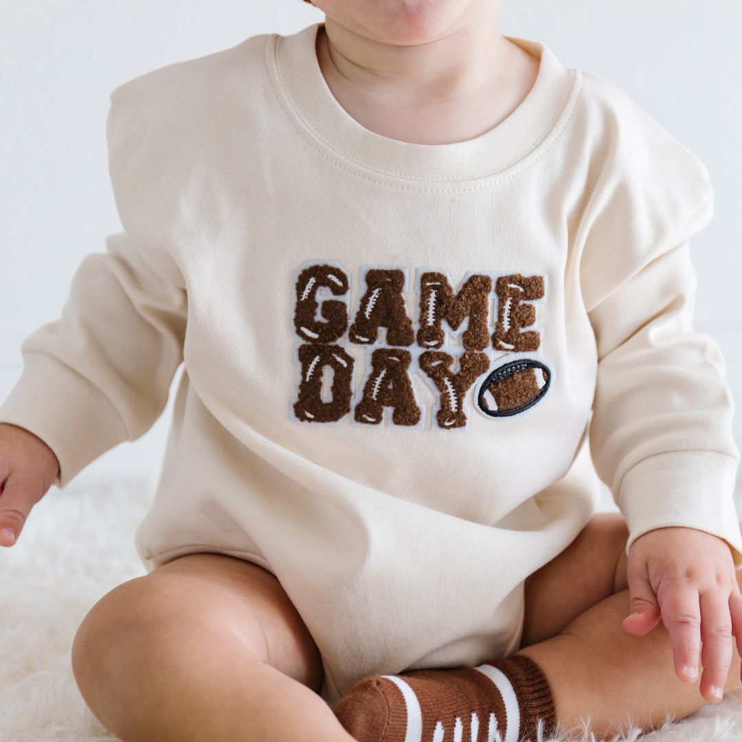 Game Day Patch Long Sleeve Romper  - Doodlebug's Children's Boutique