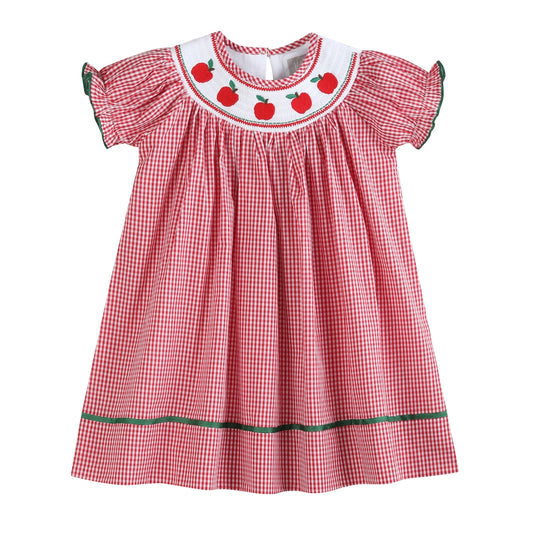 Red Gingham Apple Smocked Biship Dress - Doodlebug's Children's Boutique