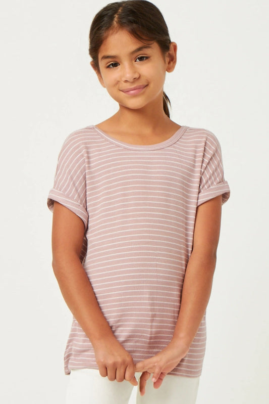 Mauve Criss Cross Back Ribbed Tee - Doodlebug's Children's Boutique