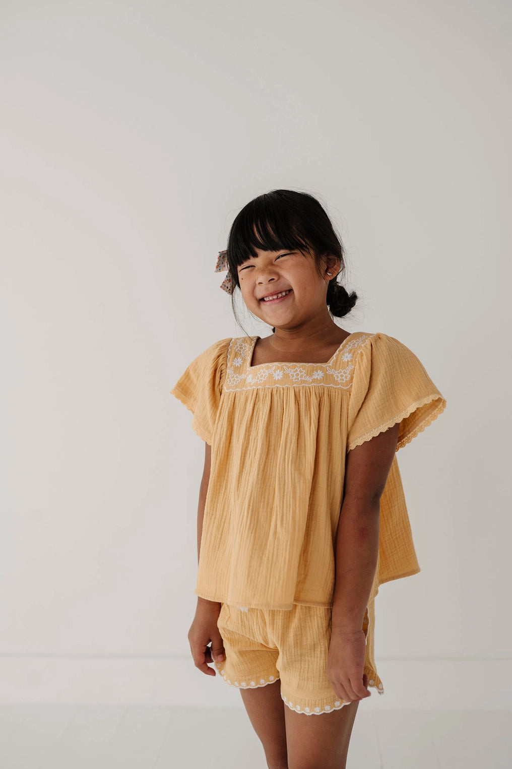 Golden Sunshine Squared Neck Peasant Top - Doodlebug's Children's Boutique