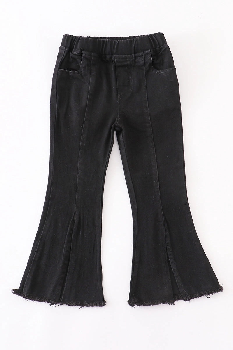 Open Front Flare Black Denim Jeans  - Doodlebug's Children's Boutique