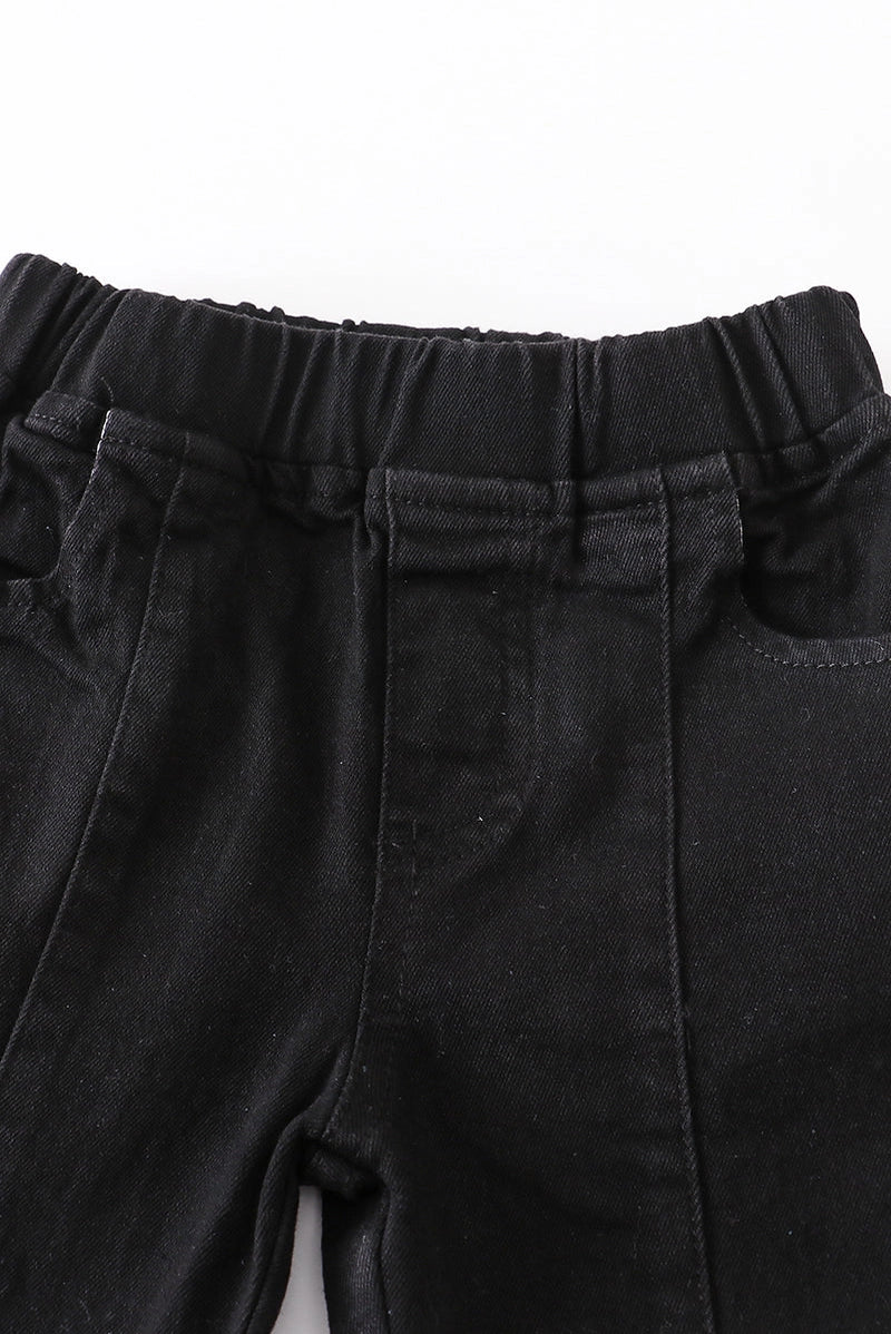 Open Front Flare Black Denim Jeans  - Doodlebug's Children's Boutique