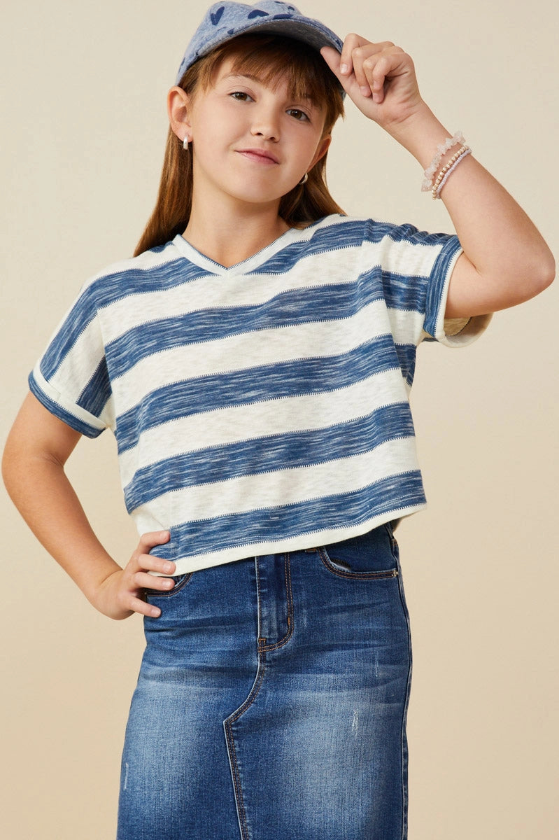 Blue Heathered Stripe Top - Doodlebug's Children's Boutique