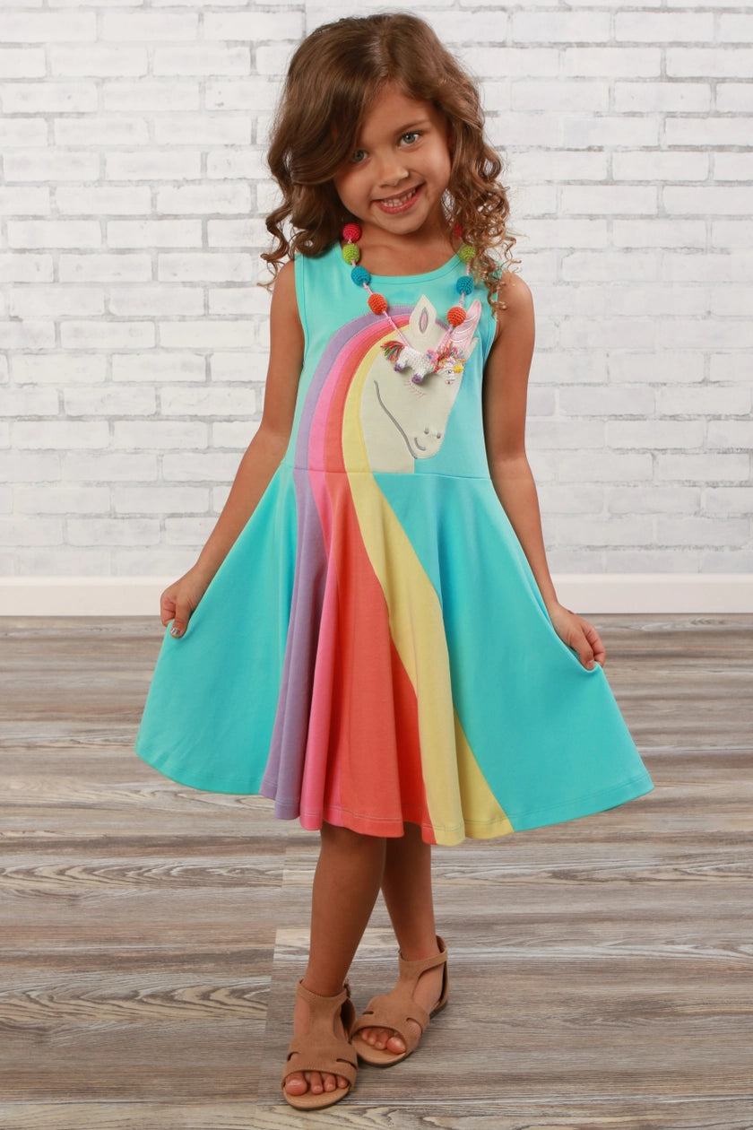 My Unicorn Dress in Aruba Blue Doodlebug's & Grow Children's Boutique My Unicorn Dress in Aruba Blue Doodlebug's & Grow Children's Boutique