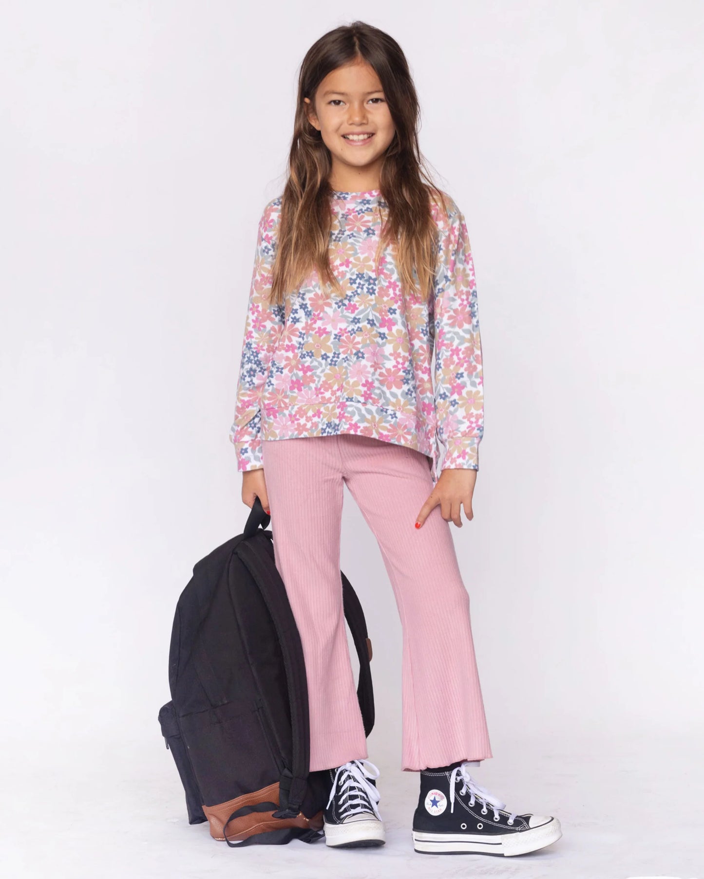 Meadow Bell Bottom Pant in Desert Rose  - Doodlebug's Children's Boutique