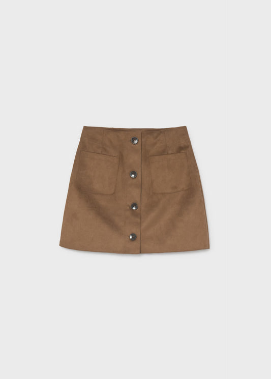 Caramel Suede Button Skirt - Doodlebug's Children's Boutique
