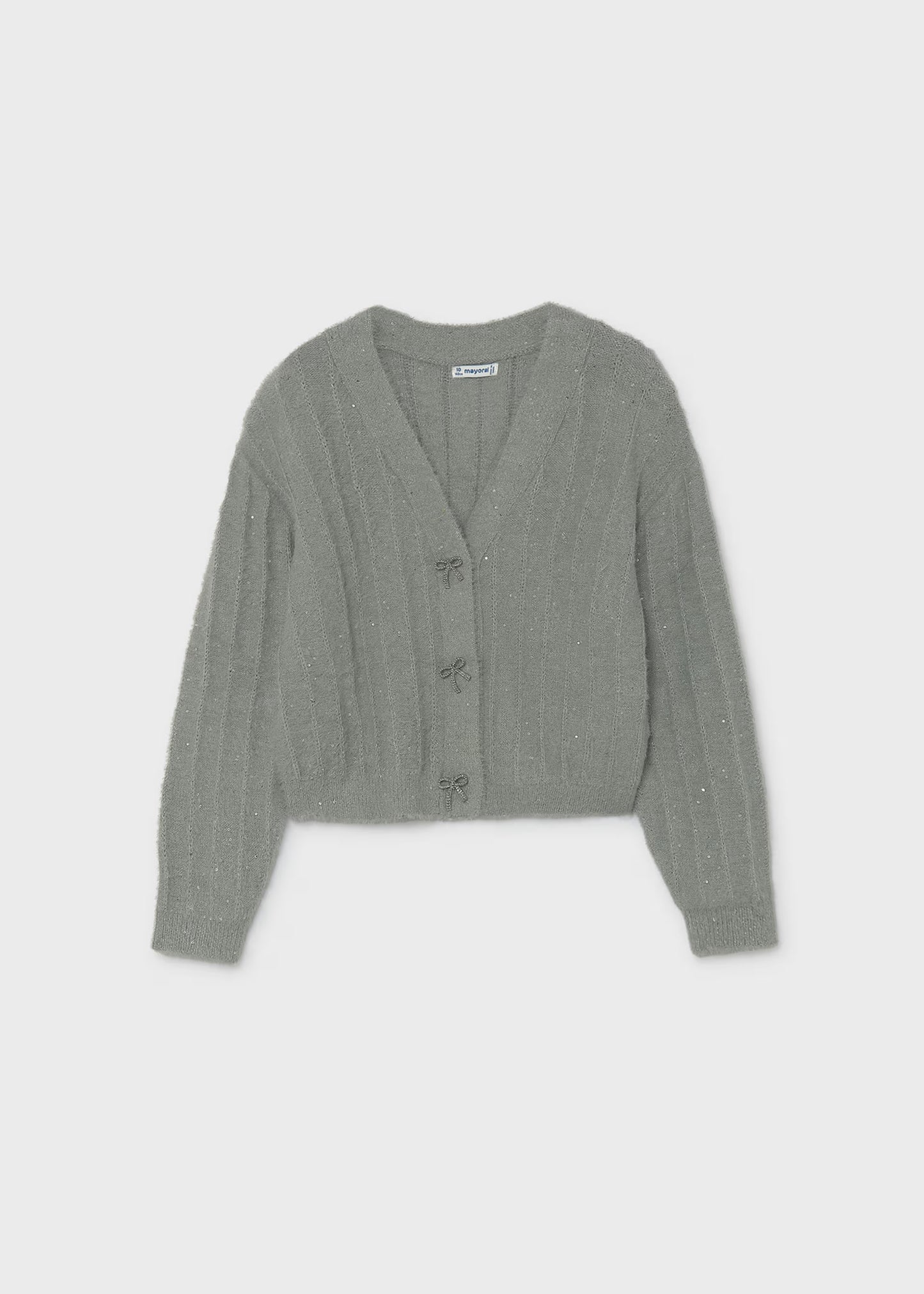 Grey Shimmer Rhinestone Bow Cardigan - Doodlebug's Children's Boutique