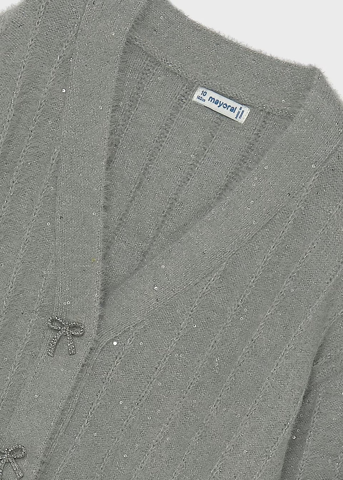Grey Shimmer Rhinestone Bow Cardigan - Doodlebug's Children's Boutique