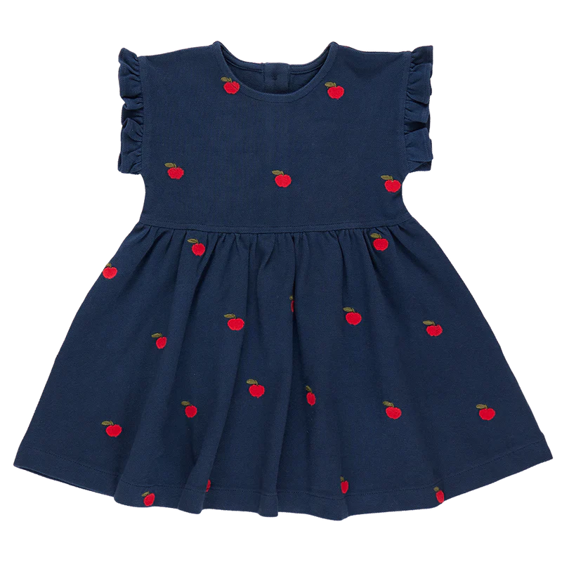 Adaline Ruffle Dress in Apples Embroidery  - Doodlebug's Children's Boutique