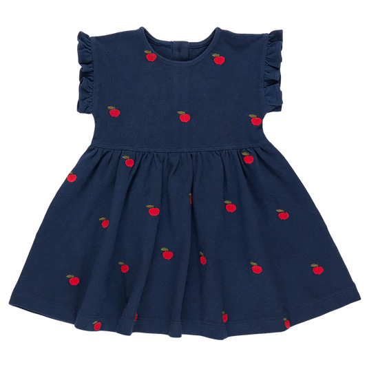 Adaline Ruffle Dress in Apples Embroidery  - Doodlebug's Children's Boutique