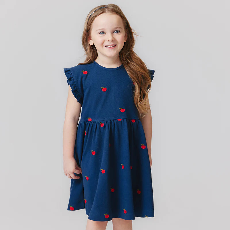 Adaline Ruffle Dress in Apples Embroidery  - Doodlebug's Children's Boutique