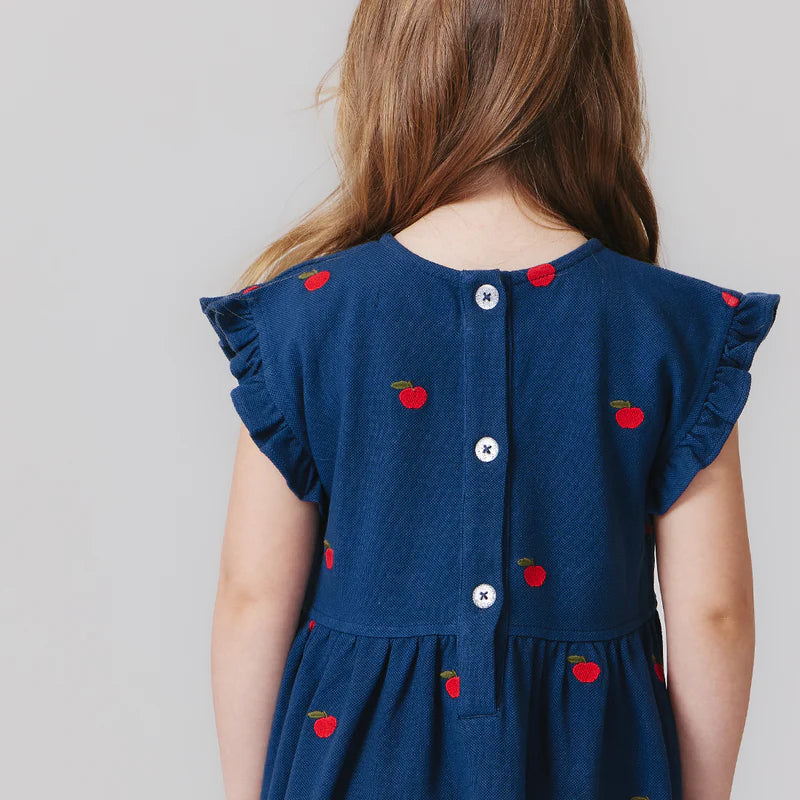 Adaline Ruffle Dress in Apples Embroidery  - Doodlebug's Children's Boutique