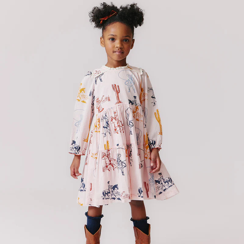 Charlie Dress in Pink Cowgirls  - Doodlebug's Children's Boutique