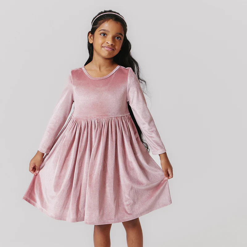 Velour Steph Dress in Mauve  - Doodlebug's Children's Boutique