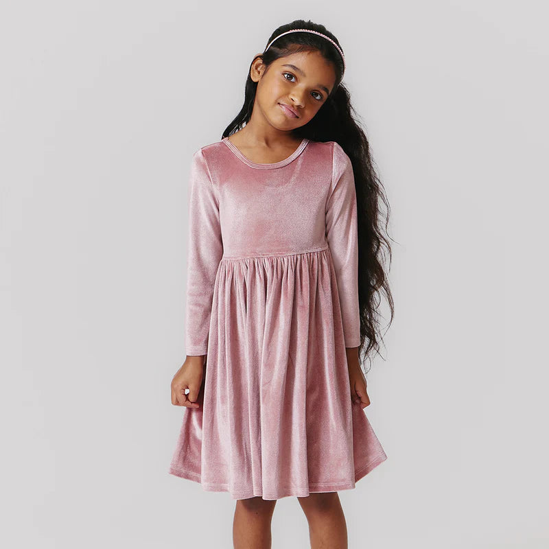 Velour Steph Dress in Mauve  - Doodlebug's Children's Boutique