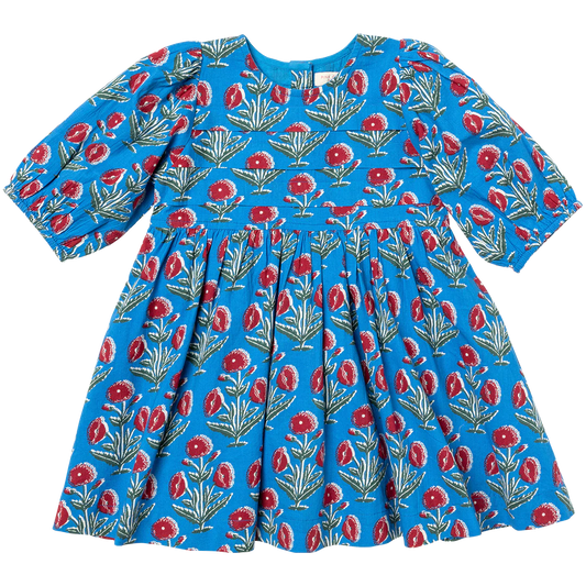 Evelyn Dress in Blue Dandelion  - Doodlebug's Children's Boutique