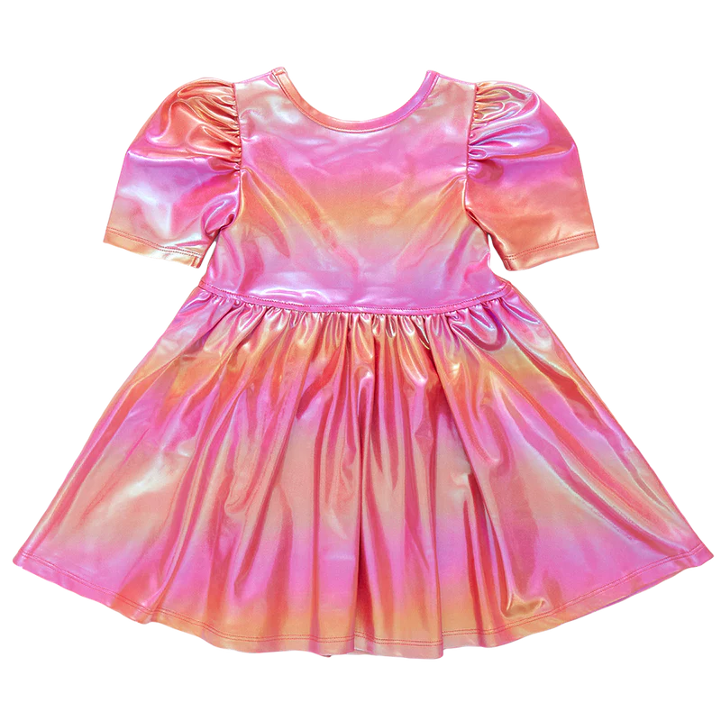 Laurie Dress in Rainbow Pink Lame'  - Doodlebug's Children's Boutique