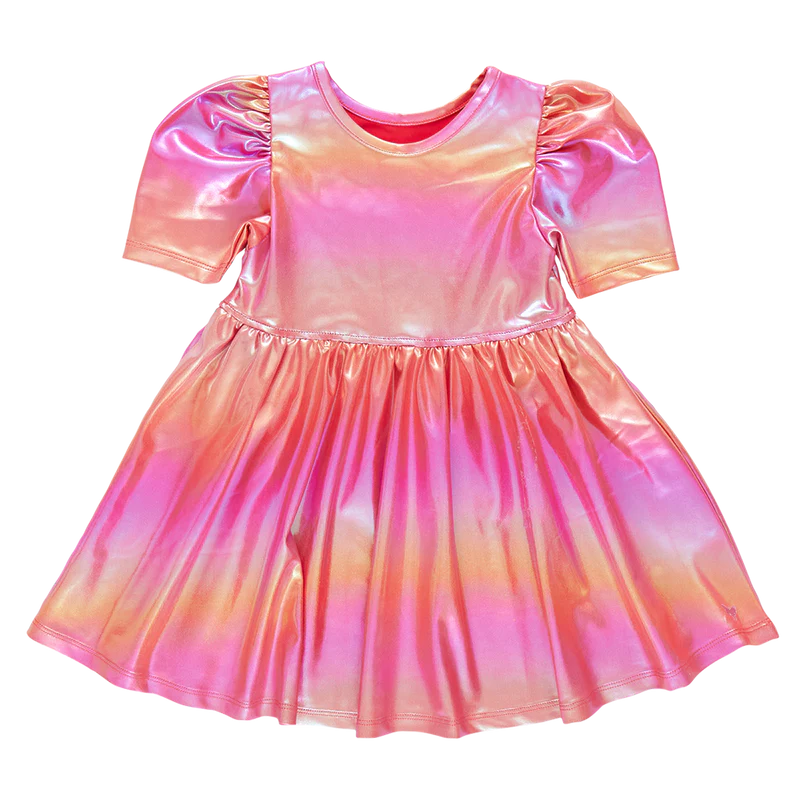 Laurie Dress in Rainbow Pink Lame'  - Doodlebug's Children's Boutique