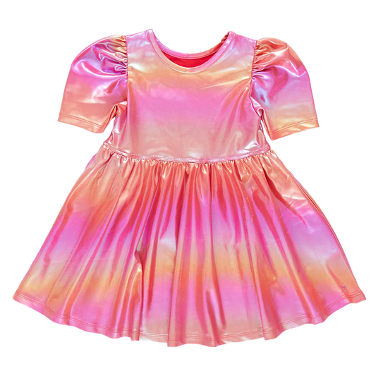 Laurie Dress in Rainbow Pink Lame'  - Doodlebug's Children's Boutique