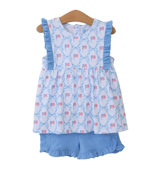 Ruffle Applique Shorts Set in Let Freedom Ring  - Doodlebug's Children's Boutique