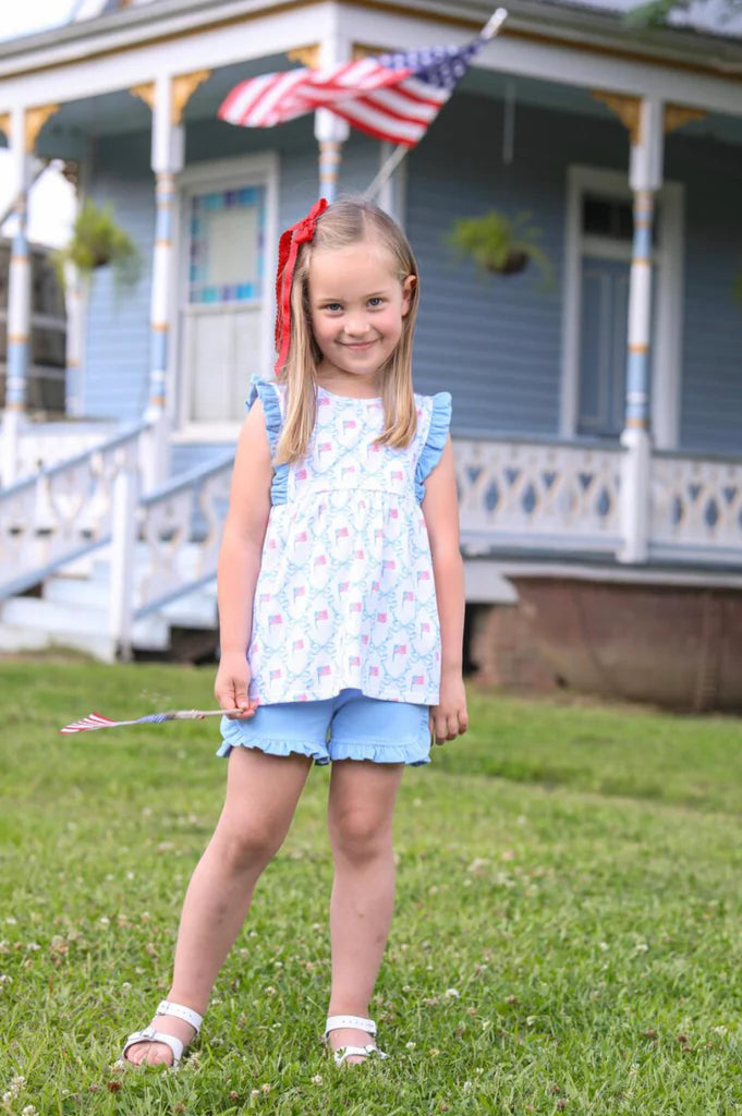 Ruffle Applique Shorts Set in Let Freedom Ring  - Doodlebug's Children's Boutique