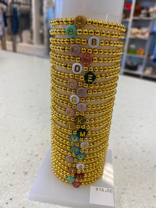 Gold Bead Initial Stretch Bracelet  - Doodlebug's Children's Boutique
