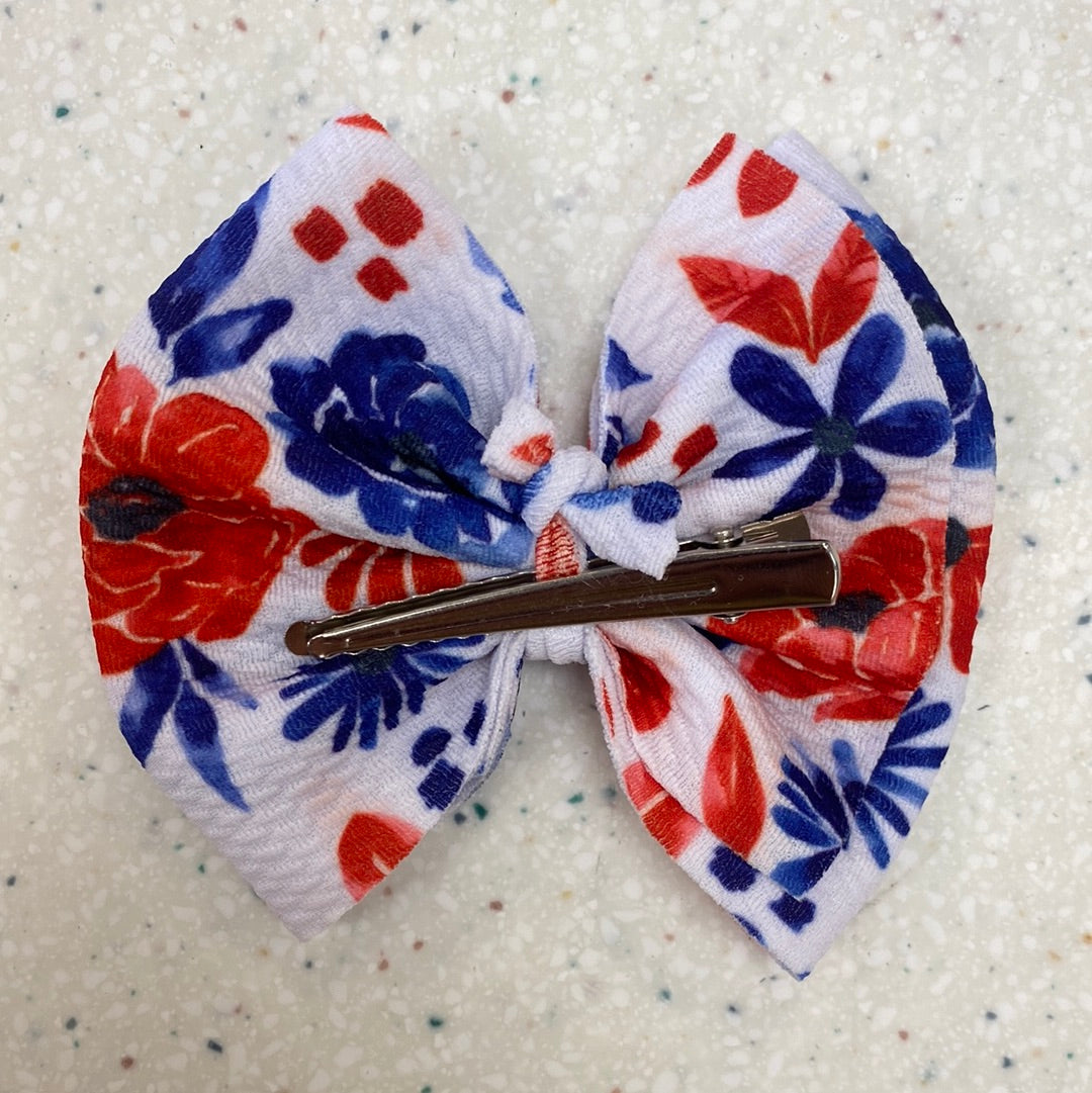 Medium American Floral Bow on Clip  - Doodlebug's Children's Boutique
