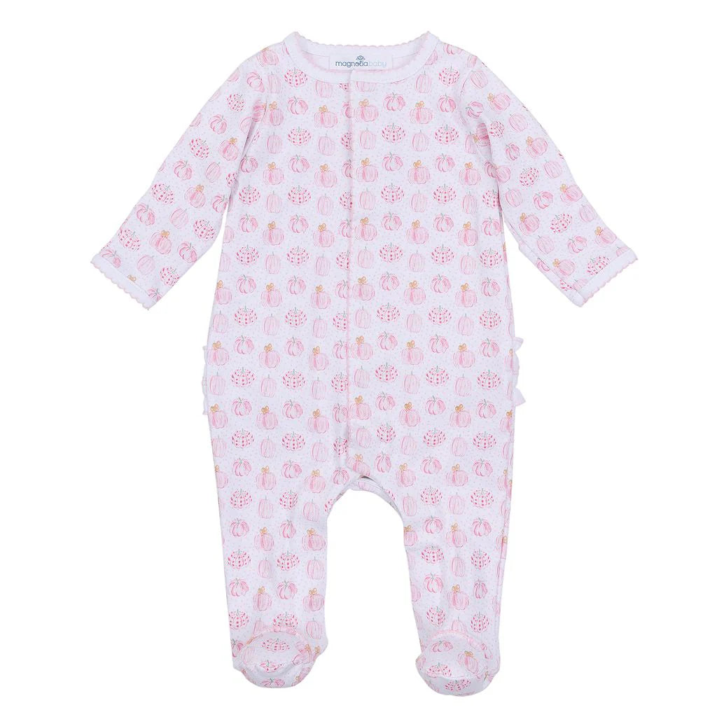 Precious Pumpkins Ruffle Footie in Pink - Doodlebug's Children's Boutique