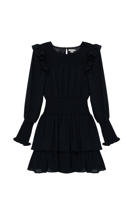 Smocked Waist Dress in Black  - Doodlebug's Children's Boutique