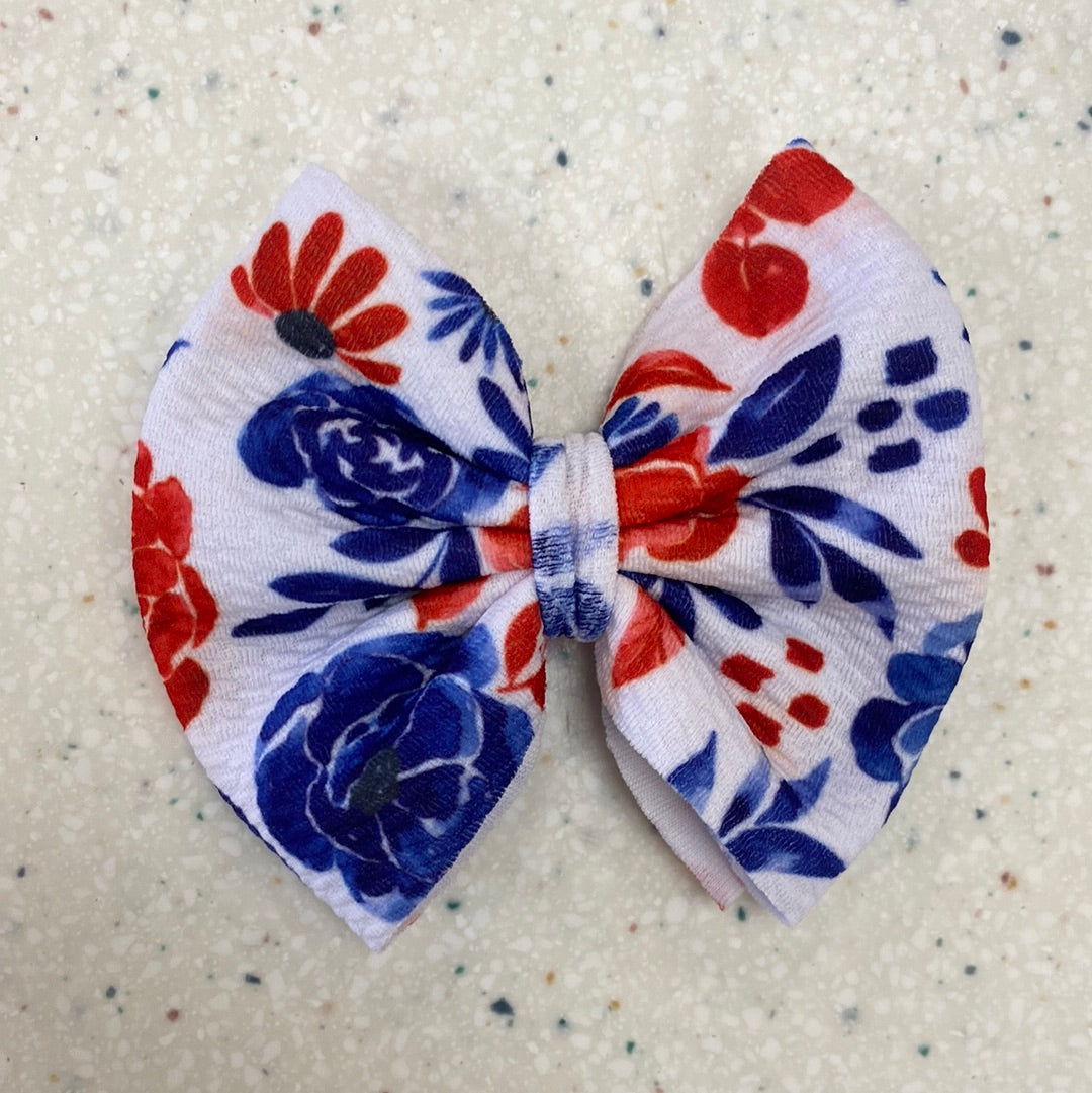 Medium American Floral Bow on Clip  - Doodlebug's Children's Boutique