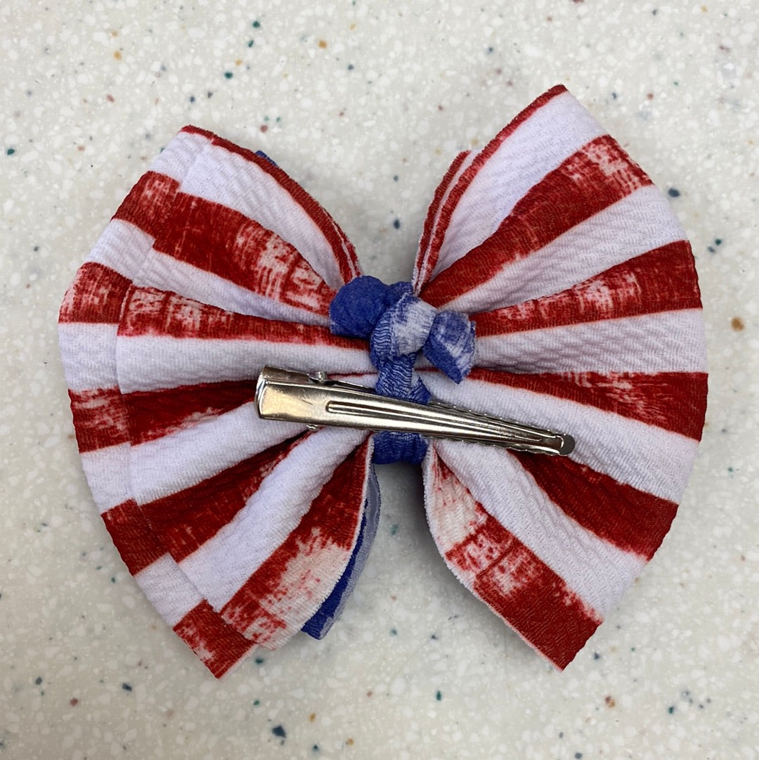 Large Double Stacked American Flag Bow on Clip  - Doodlebug's Children's Boutique