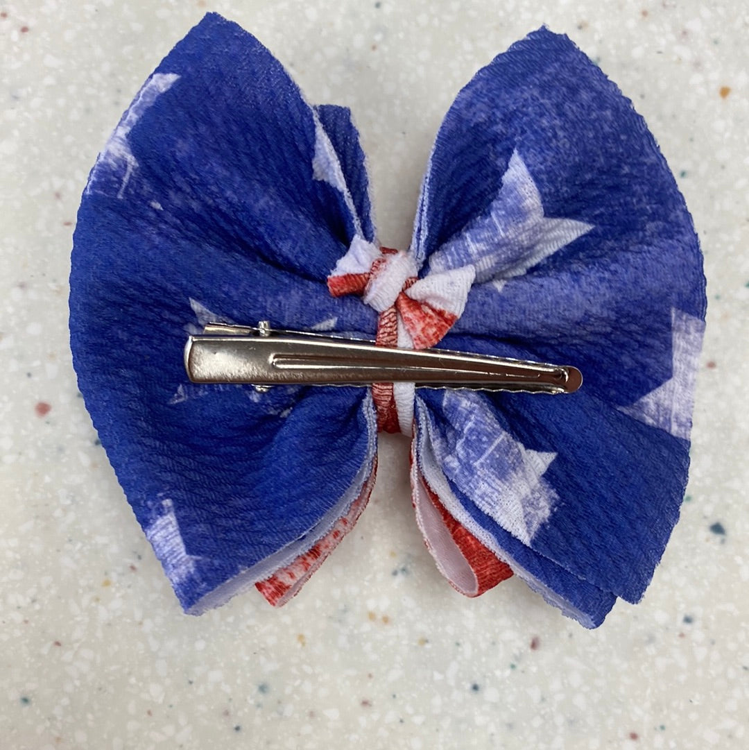 Medium Double Stacked American Flag Bow on Clip  - Doodlebug's Children's Boutique