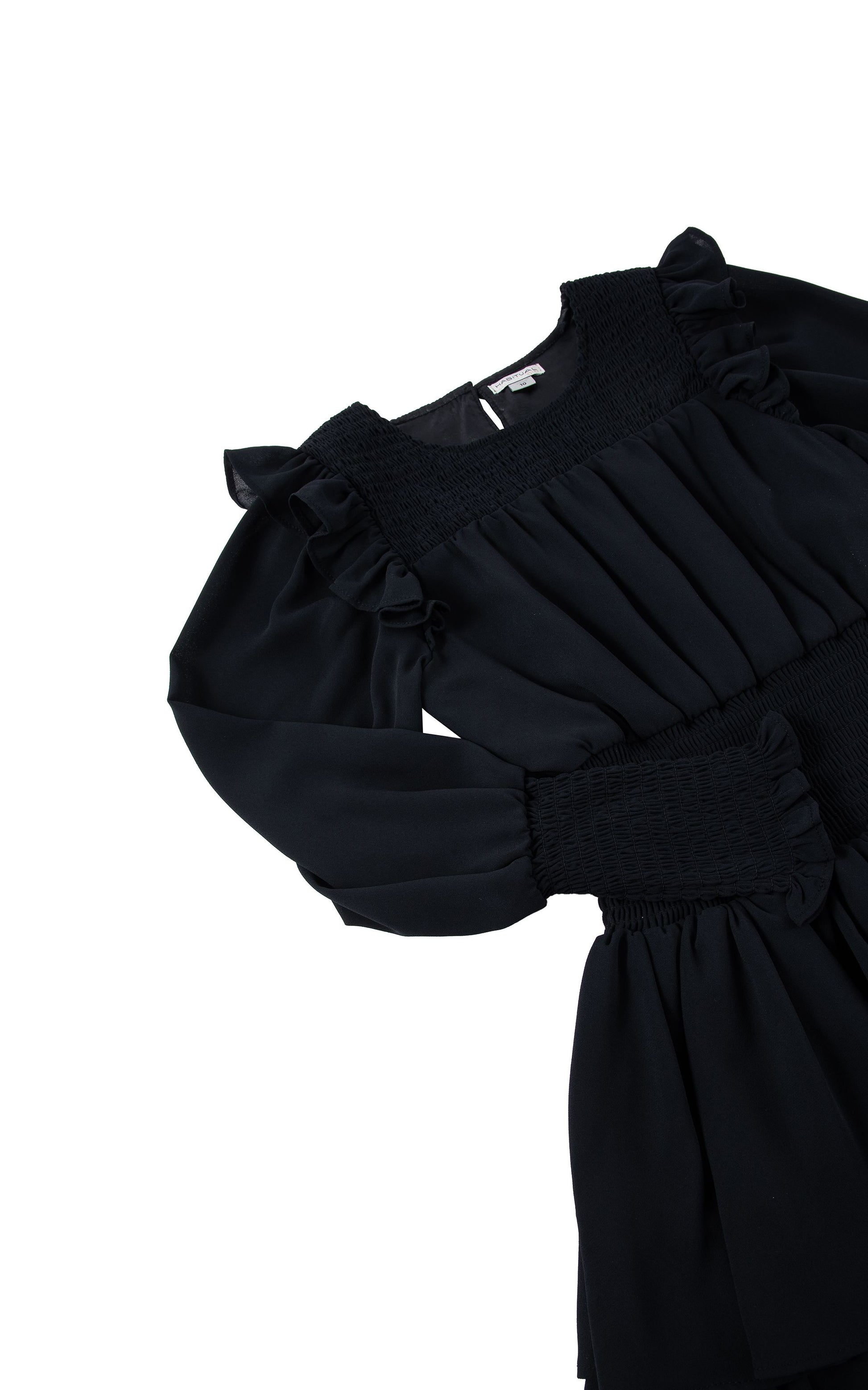 Smocked Waist Dress in Black  - Doodlebug's Children's Boutique