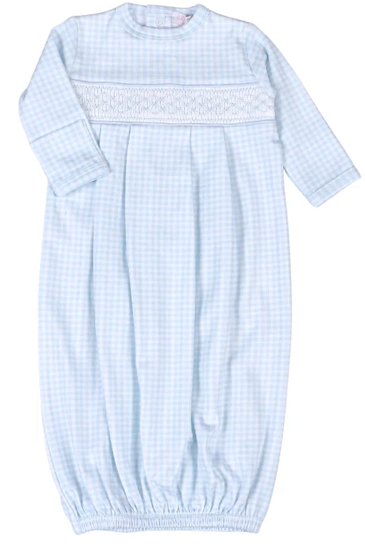 Blue Gingham Hand Smocked Gown - Doodlebug's Children's Boutique
