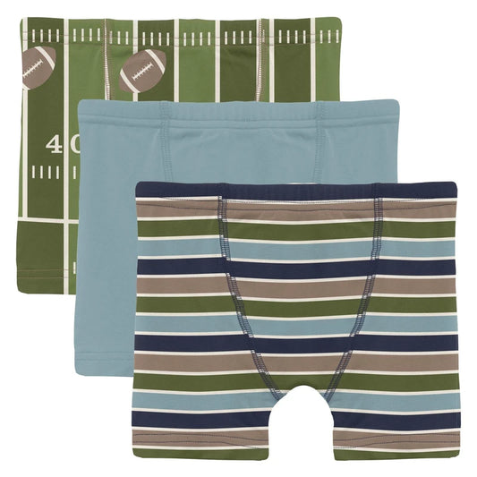Print Boxer Brief Set of 3 in Pesto Football, Stormy Seas, & Fall Vibes Stripe - Doodlebug's Children's Boutique