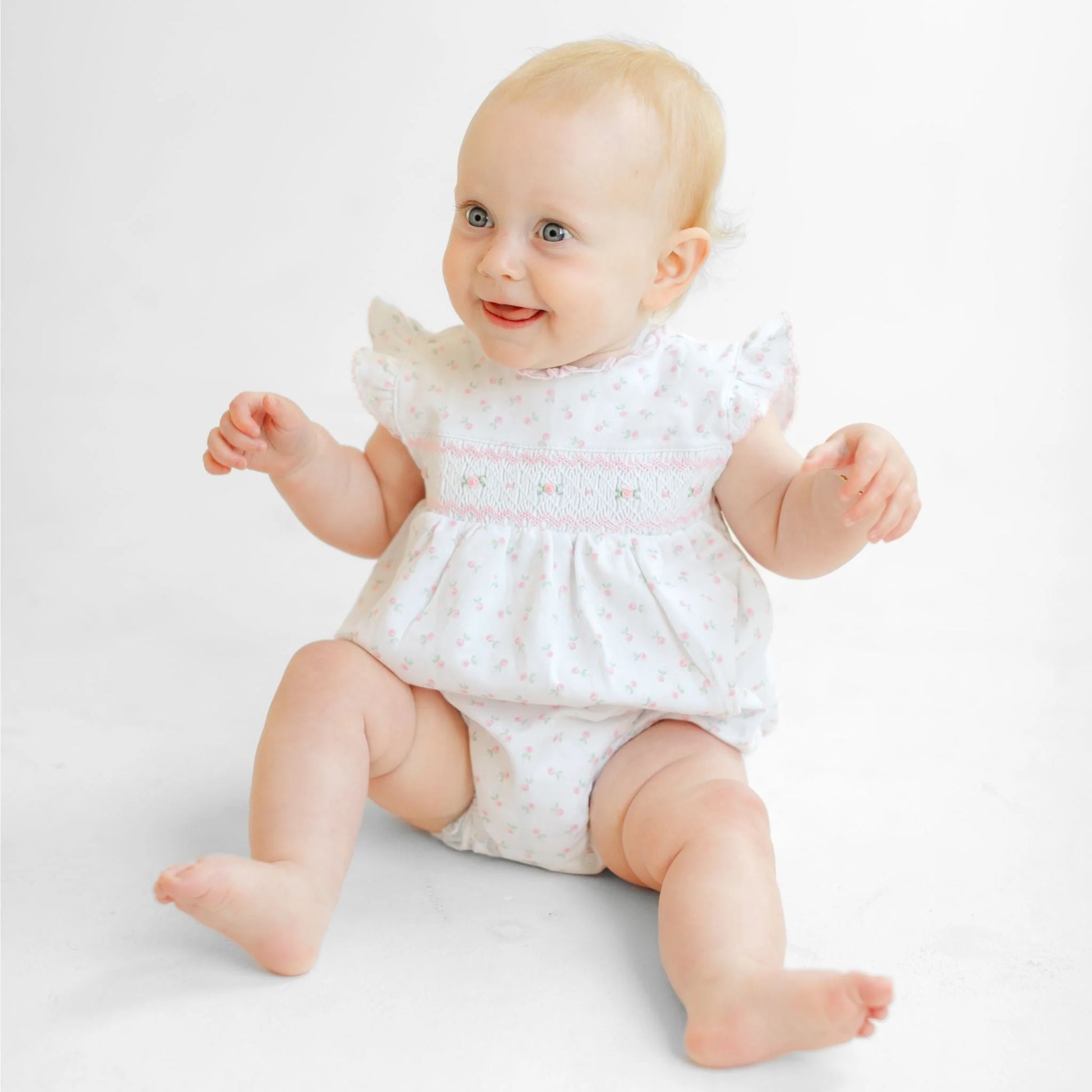 Juliette's Classics Smocked Printed Flutters Bubble - Doodlebug's Children's Boutique
