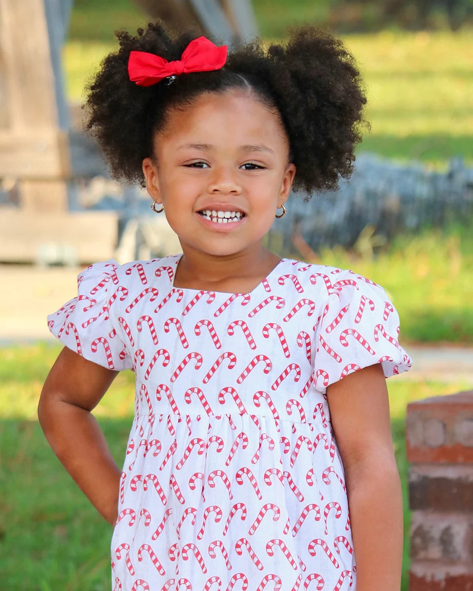 Candy Cane Puff Sleeve Dress  - Doodlebug's Children's Boutique