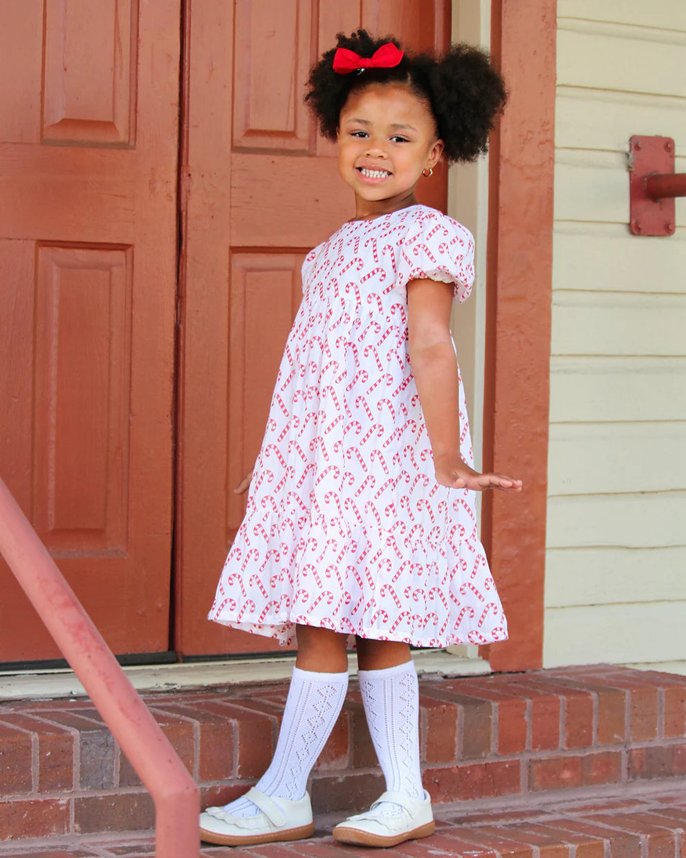 Candy Cane Puff Sleeve Dress  - Doodlebug's Children's Boutique