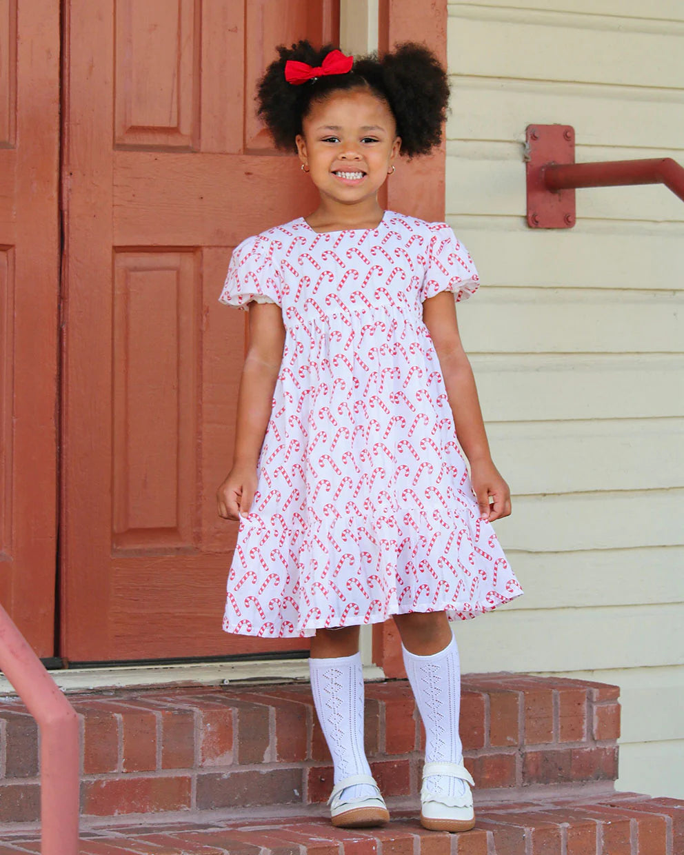 Candy Cane Puff Sleeve Dress  - Doodlebug's Children's Boutique