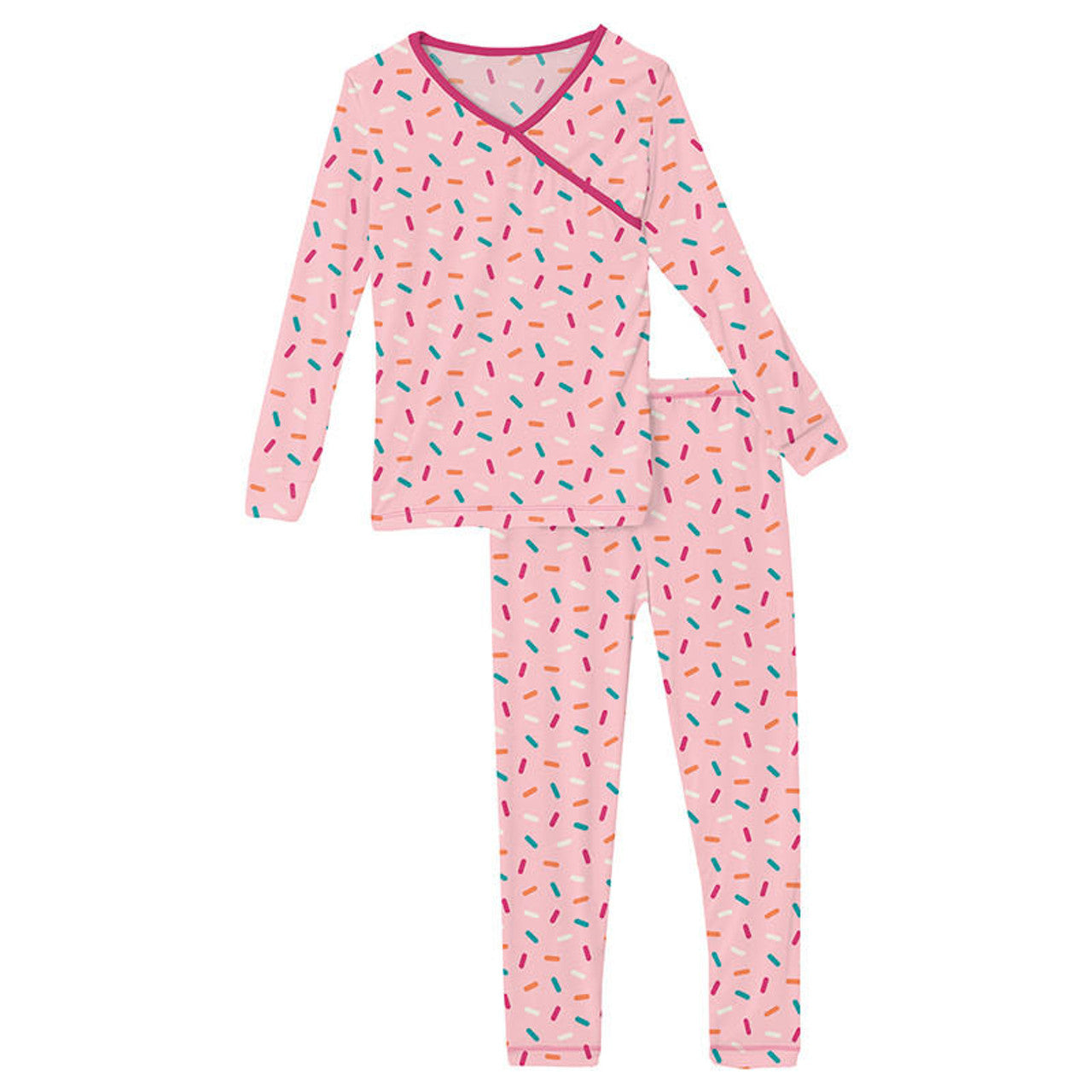 Girl's Print Long Sleeve Kimono Pajama Set in Lotus Sprinkles  - Doodlebug's Children's Boutique