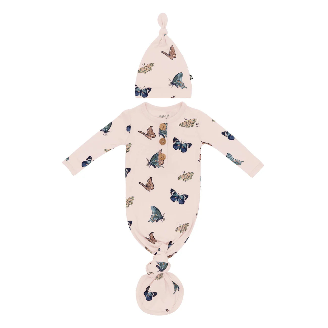 Knotted Gown with Hat Set in Blush Butterfly - Doodlebug's Children's Boutique