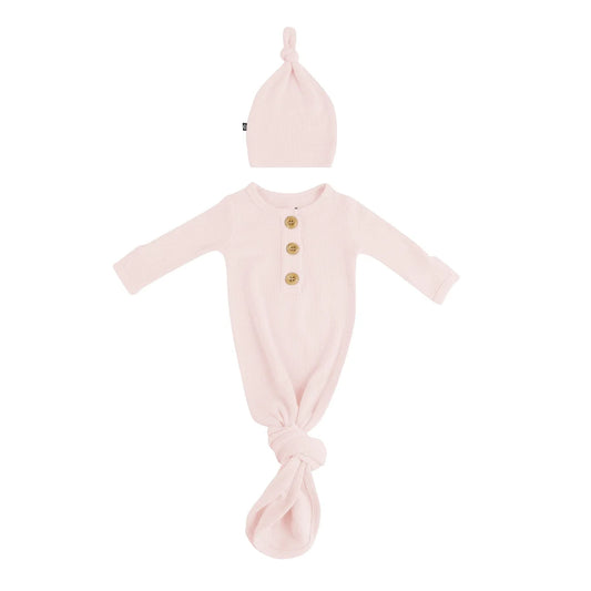 Ribbed Knotted Gown with Hat Set in Blush - Doodlebug's Children's Boutique
