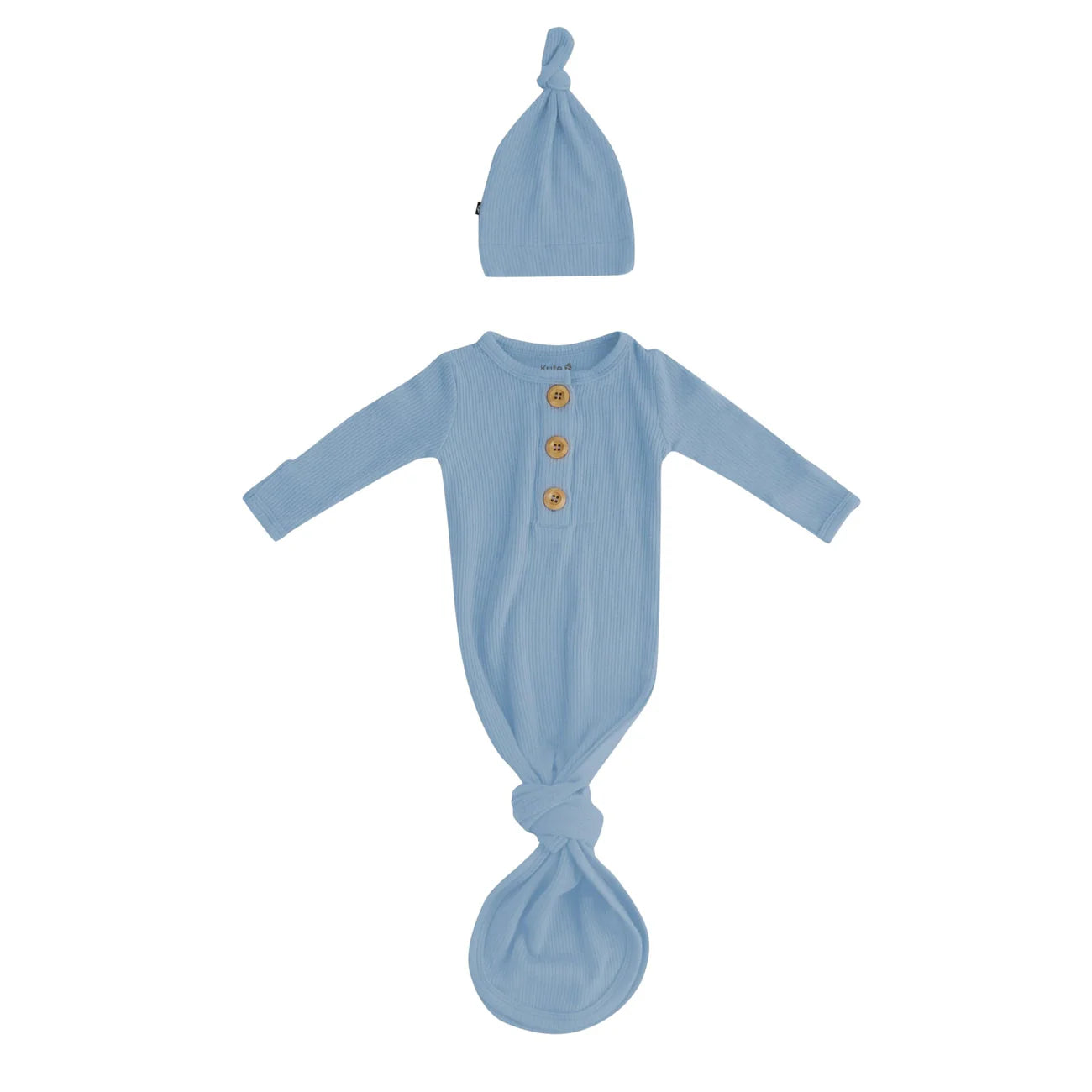 Ribbed Knotted Gown with Hat Set in Slate - Doodlebug's Children's Boutique
