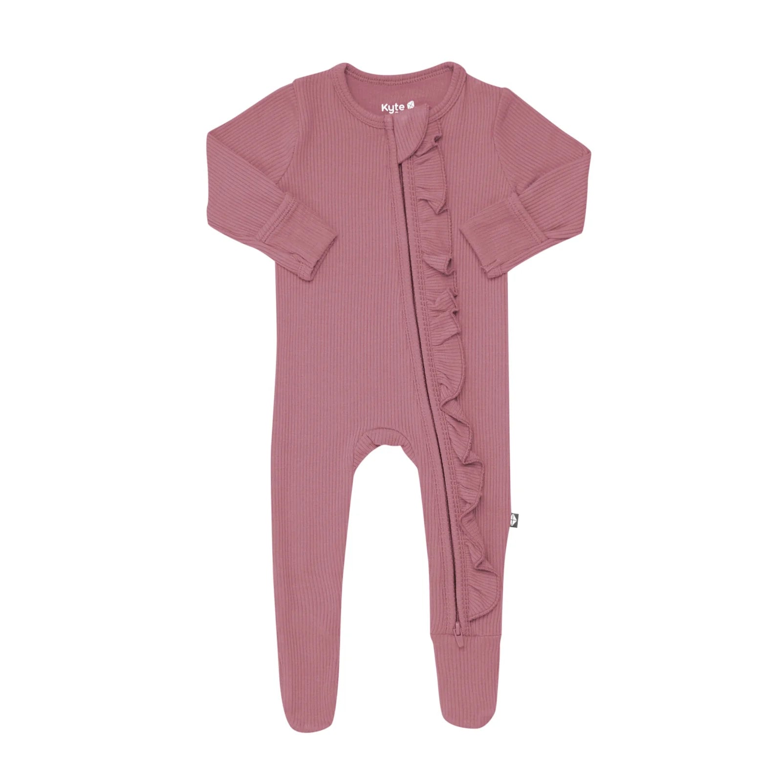 Ribbed Ruffle Zippered Footie in Dusty Rose  - Doodlebug's Children's Boutique